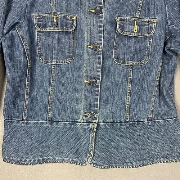 St. John's Bay Jacket Women's Large Blue Denim Stretch Long Sleeve Button Front - Picture 5 of 15